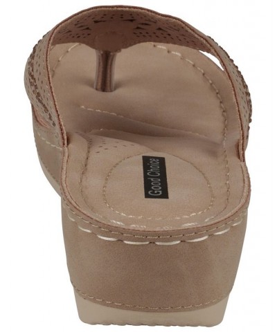 Women's Bari Thong Wedge Sandals Tan/Beige $30.80 Shoes