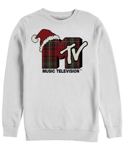 Men's MTV Plaid Christmas Crew Fleece Pullover White $22.53 Sweatshirt