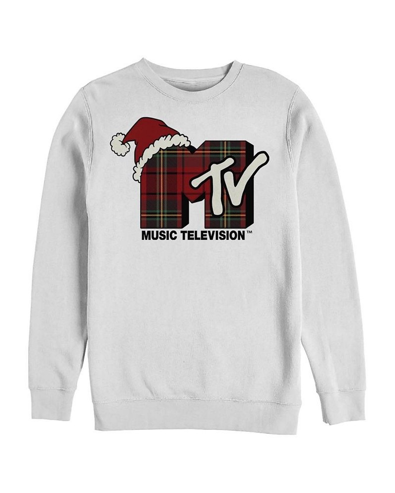 Men's MTV Plaid Christmas Crew Fleece Pullover White $22.53 Sweatshirt