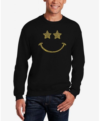 Men's Word Art Crewneck Rockstar Smiley Sweatshirt Black $24.50 Sweatshirt