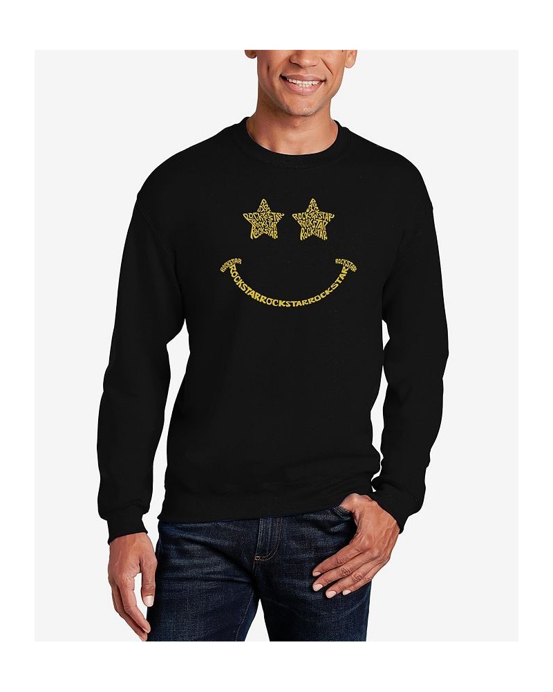 Men's Word Art Crewneck Rockstar Smiley Sweatshirt Black $24.50 Sweatshirt