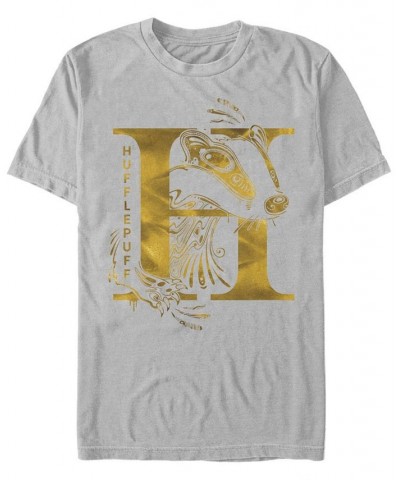 Men's Hufflepuff Short Sleeve Crew T-shirt Silver $16.10 T-Shirts