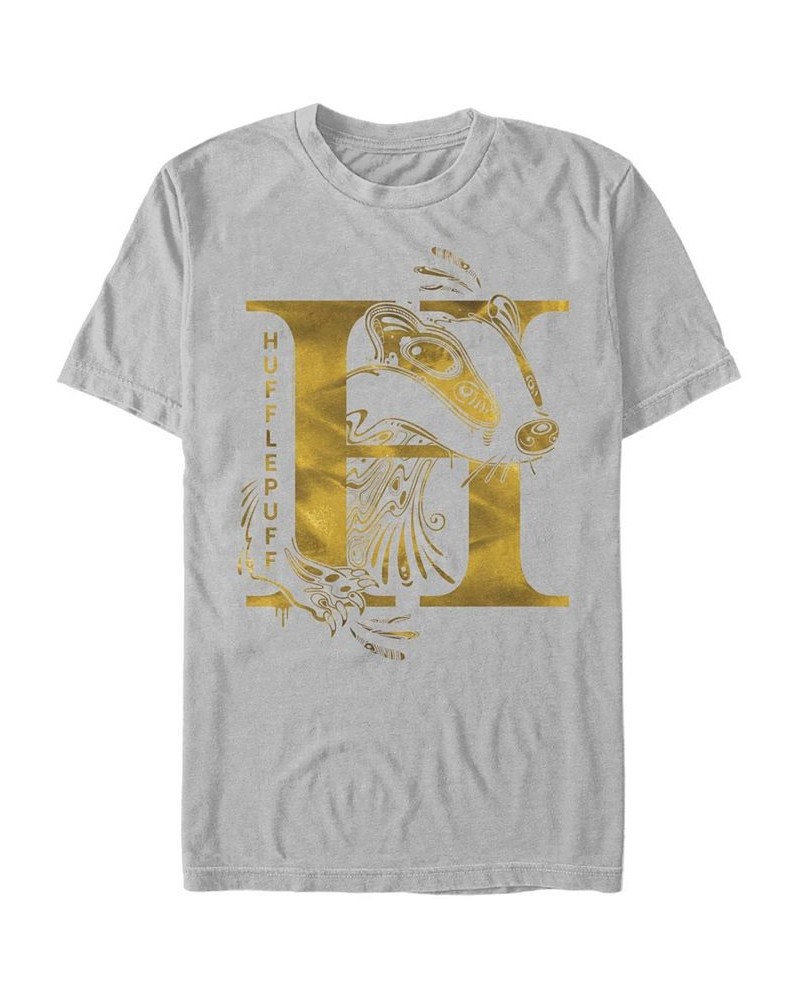 Men's Hufflepuff Short Sleeve Crew T-shirt Silver $16.10 T-Shirts