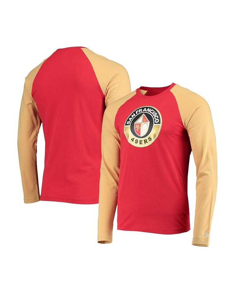 Men's Scarlet, Gold San Francisco 49ers League Raglan Throwback Long Sleeve T-shirt $21.99 T-Shirts