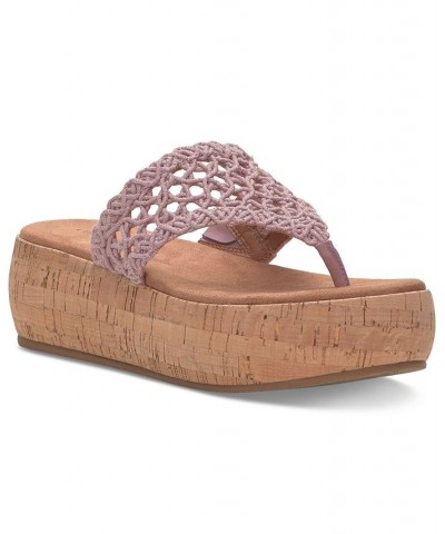 Women's Jaslene Crochet Platform Sandals Purple $53.46 Shoes