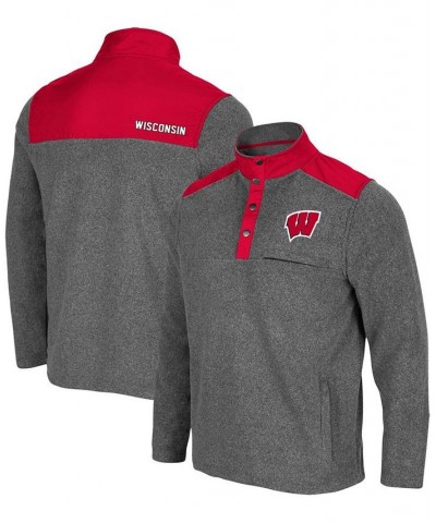 Men's Heather Charcoal, Red Wisconsin Badgers Huff Snap Pullover $32.25 Sweatshirt