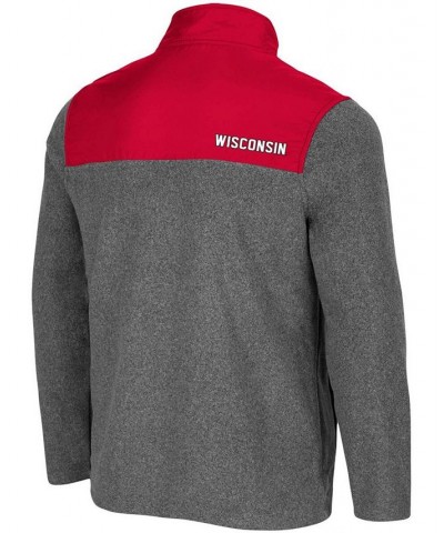 Men's Heather Charcoal, Red Wisconsin Badgers Huff Snap Pullover $32.25 Sweatshirt