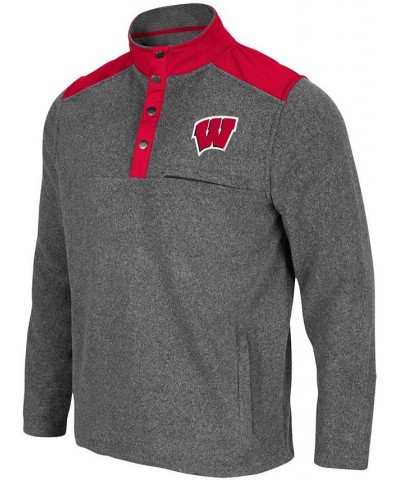 Men's Heather Charcoal, Red Wisconsin Badgers Huff Snap Pullover $32.25 Sweatshirt