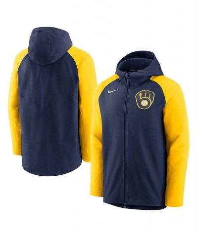 Men's Navy and Gold Milwaukee Brewers Authentic Collection Full-Zip Hoodie Performance Jacket $48.60 Jackets