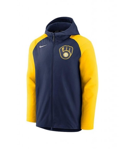 Men's Navy and Gold Milwaukee Brewers Authentic Collection Full-Zip Hoodie Performance Jacket $48.60 Jackets