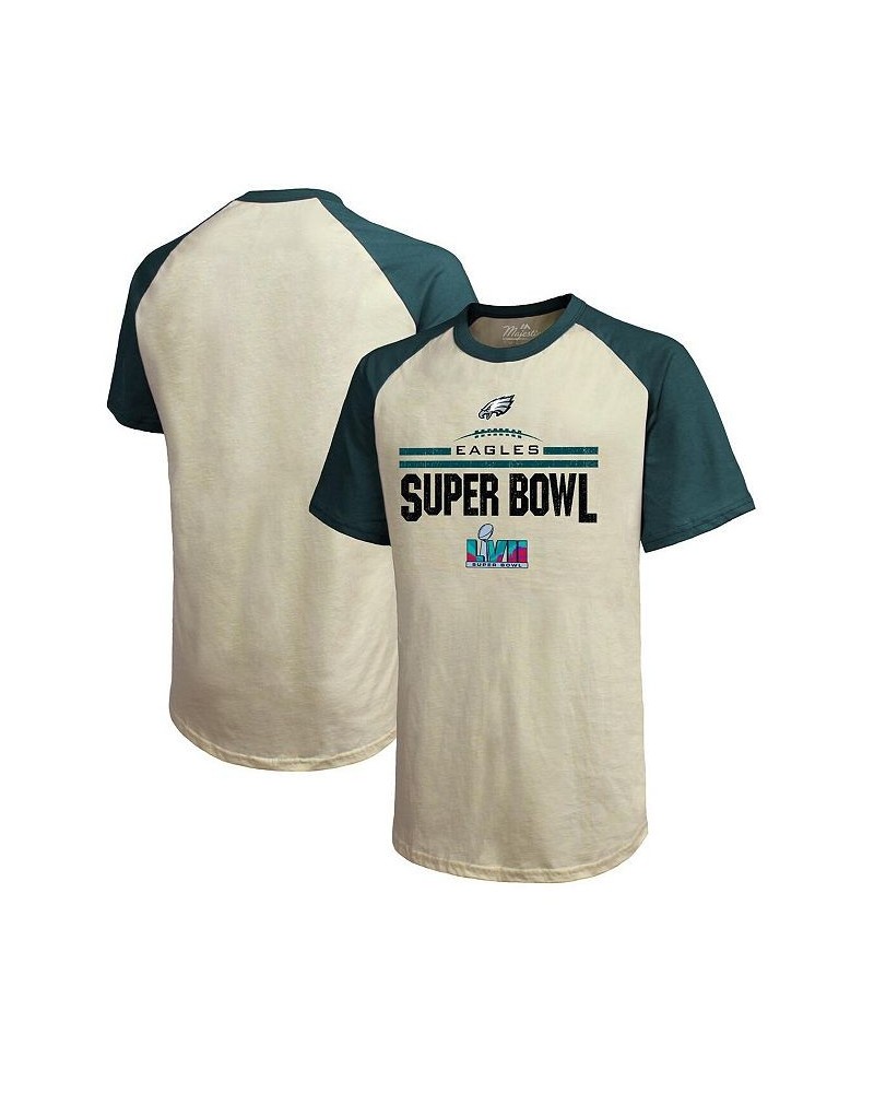 Men's Threads Cream, Midnight Green Philadelphia Eagles Super Bowl LVII Goal Line Stand Raglan T-shirt $24.20 T-Shirts