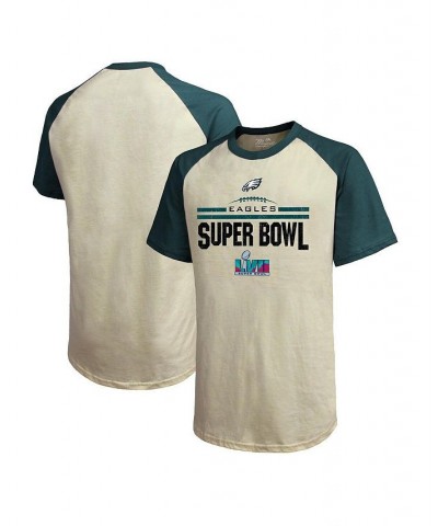 Men's Threads Cream, Midnight Green Philadelphia Eagles Super Bowl LVII Goal Line Stand Raglan T-shirt $24.20 T-Shirts