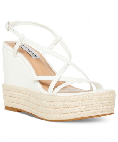 Women's Whitlee Strappy Espadrille Platform Wedge Sandals White $40.59 Shoes