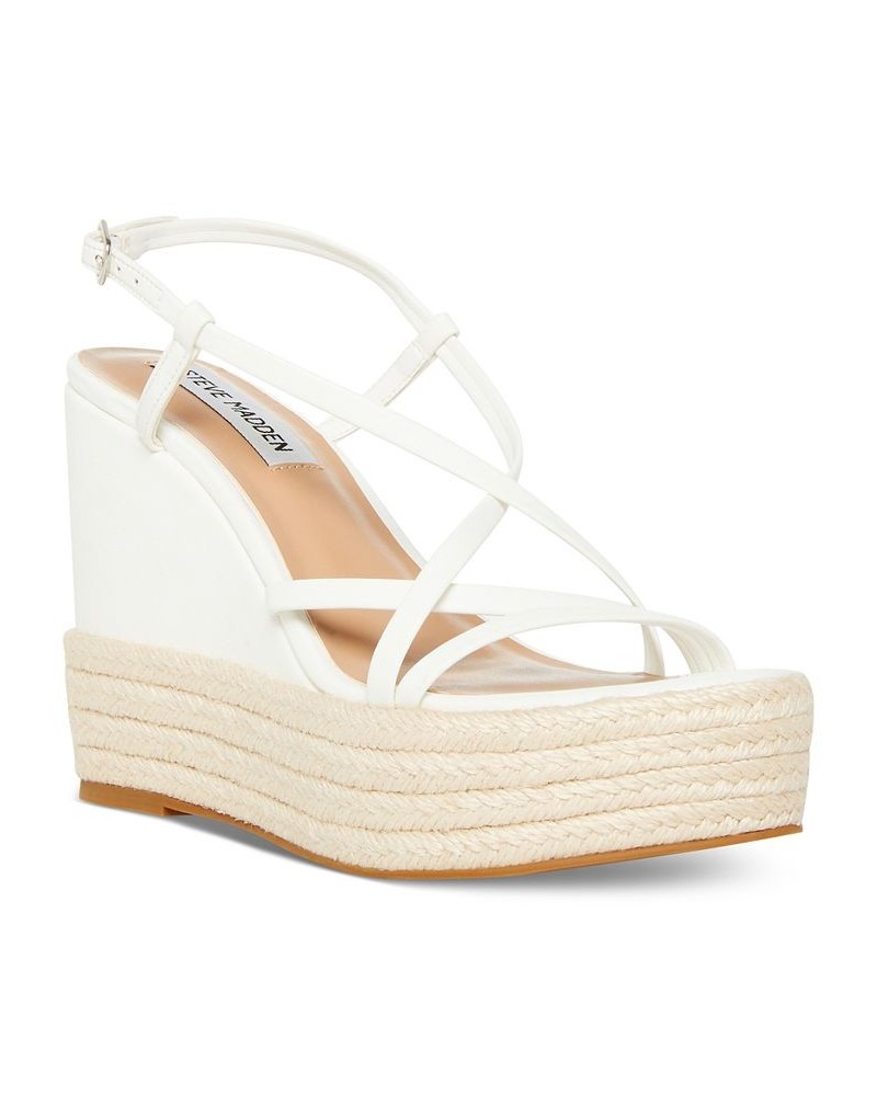 Women's Whitlee Strappy Espadrille Platform Wedge Sandals White $40.59 Shoes