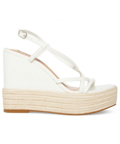 Women's Whitlee Strappy Espadrille Platform Wedge Sandals White $40.59 Shoes