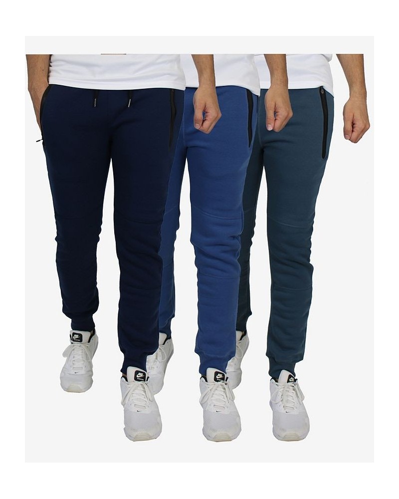 Men's Slim Fit Fleece Jogger Sweatpants with Heat Seal Zipper Pockets, Pack of 3 Navy, Heather Gray, Blue $40.05 Pants