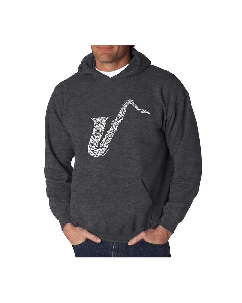 Men's Word Art Hoodie - Saxophone Gray $24.00 Sweatshirt