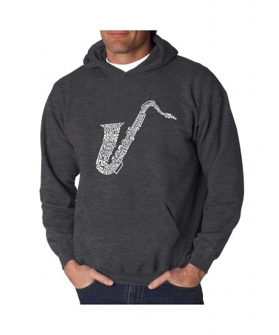 Men's Word Art Hoodie - Saxophone Gray $24.00 Sweatshirt