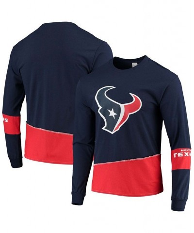 Men's Navy, Red Houston Texans Upcycled Angle Long Sleeve T-shirt $20.40 T-Shirts