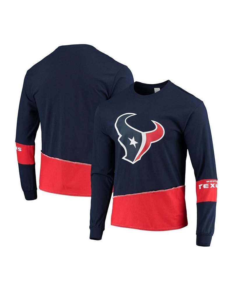 Men's Navy, Red Houston Texans Upcycled Angle Long Sleeve T-shirt $20.40 T-Shirts