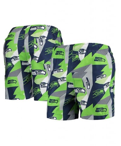 Men's College Navy and Neon Green Seattle Seahawks Geo Print Swim Trunks $28.07 Swimsuits