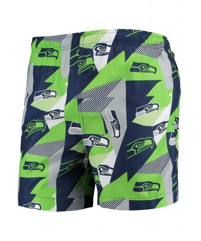 Men's College Navy and Neon Green Seattle Seahawks Geo Print Swim Trunks $28.07 Swimsuits