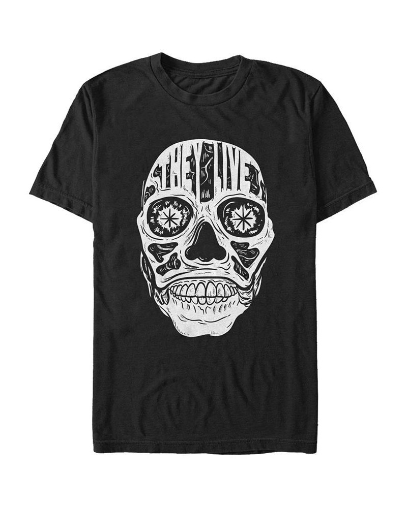 they Live Men's Skeleton Face Text Short Sleeve T-Shirt Black $19.59 T-Shirts