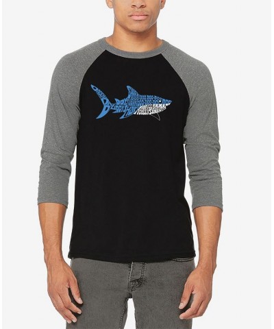 Men's Daddy Shark Raglan Baseball Word Art T-shirt Gray $22.94 T-Shirts