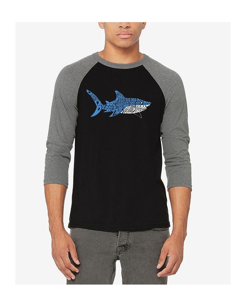 Men's Daddy Shark Raglan Baseball Word Art T-shirt Gray $22.94 T-Shirts