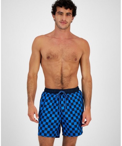 INC Men's Zane Checkerboard 5" Swim Trunks Blue $12.60 Swimsuits