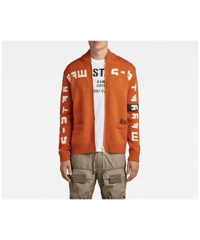 Men's Graphic Zip Loose Knit Sweater Orange $67.20 Sweaters