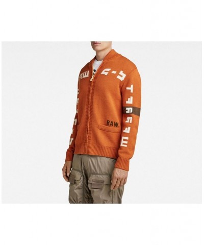 Men's Graphic Zip Loose Knit Sweater Orange $67.20 Sweaters