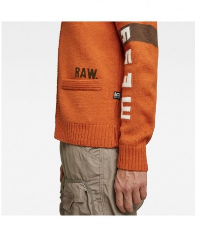 Men's Graphic Zip Loose Knit Sweater Orange $67.20 Sweaters