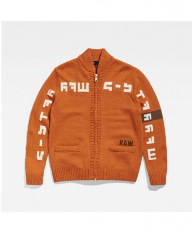 Men's Graphic Zip Loose Knit Sweater Orange $67.20 Sweaters