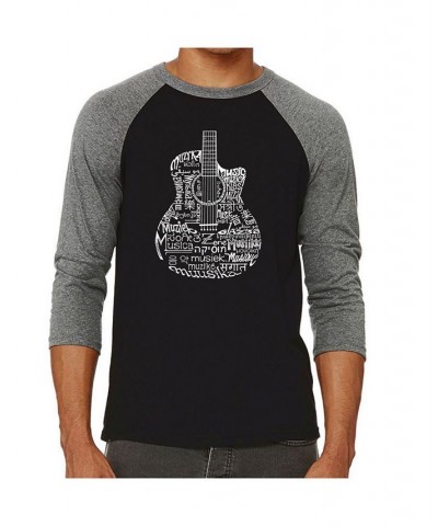 Languages Guitar Men's Raglan Word Art T-shirt Gray $20.25 T-Shirts