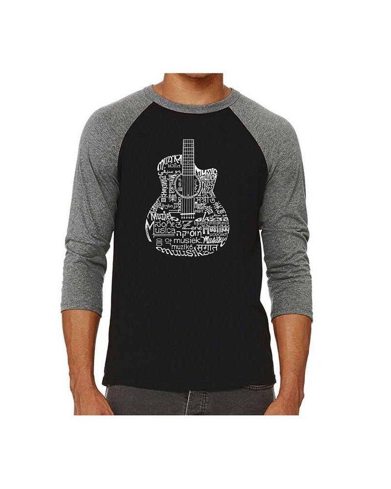 Languages Guitar Men's Raglan Word Art T-shirt Gray $20.25 T-Shirts