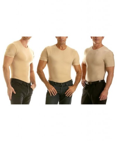 Insta Slim Men's 3 Pack Compression Short Sleeve Crew-Neck T-Shirts Tan/Beige $92.32 Undershirt