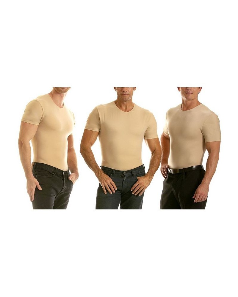 Insta Slim Men's 3 Pack Compression Short Sleeve Crew-Neck T-Shirts Tan/Beige $92.32 Undershirt