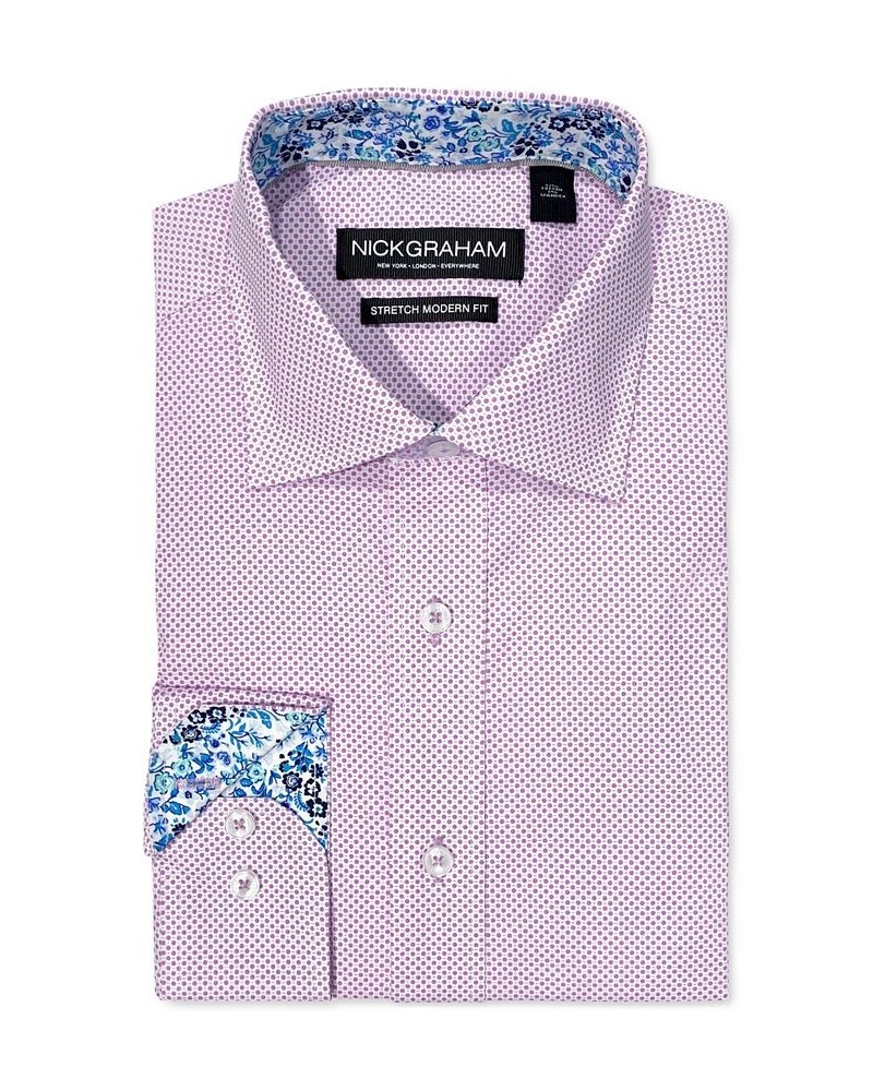 Men's Modern-Fit Dot-Print Dress Shirt Purple $21.94 Dress Shirts