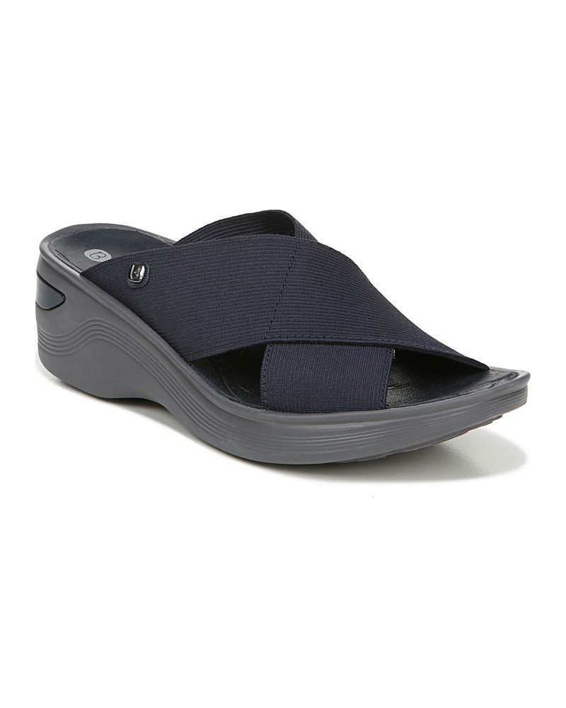 Desire Washable Slide Wedge Sandals Blue $35.25 Shoes