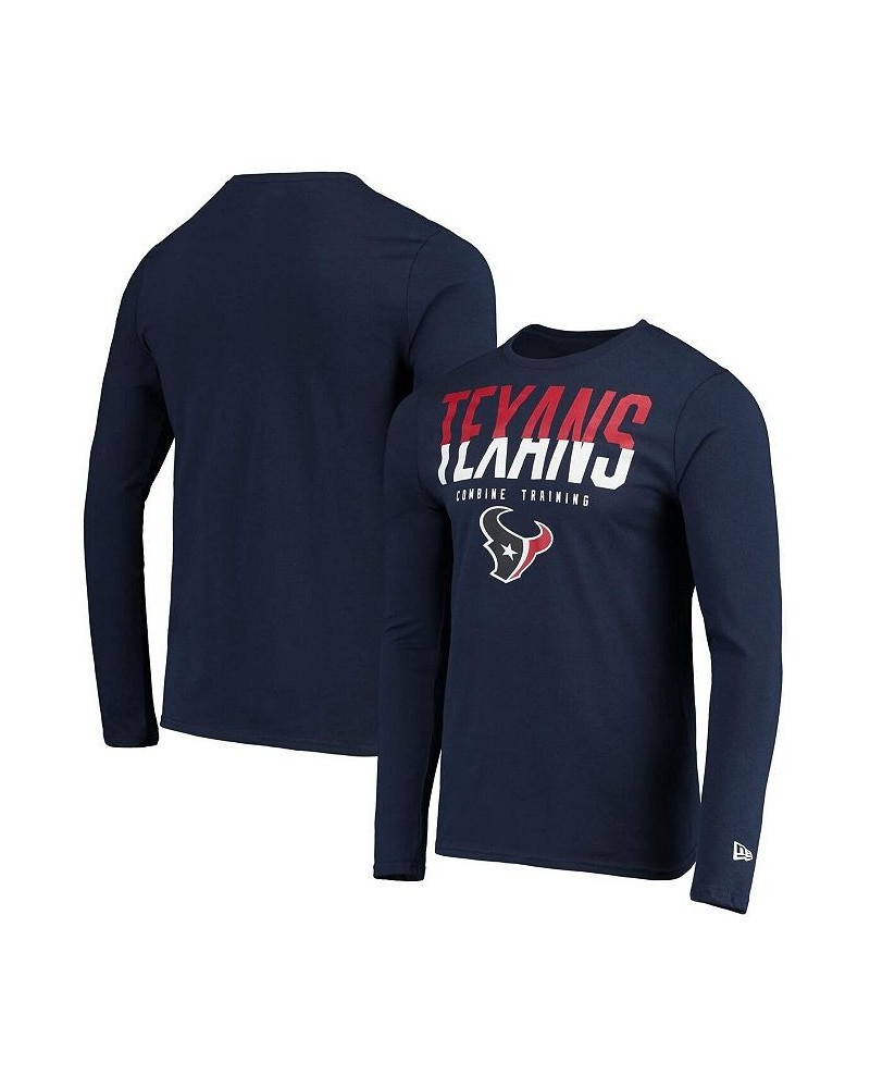 Men's Navy Houston Texans Combine Authentic Split Line Long Sleeve T-shirt $18.72 T-Shirts