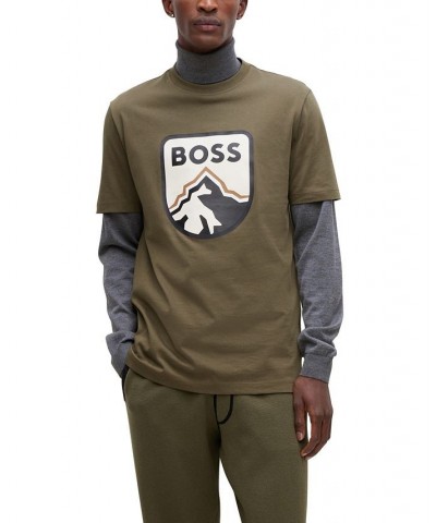 BOSS Men's Logo Print Cotton-Jersey T-shirt Green $36.52 T-Shirts