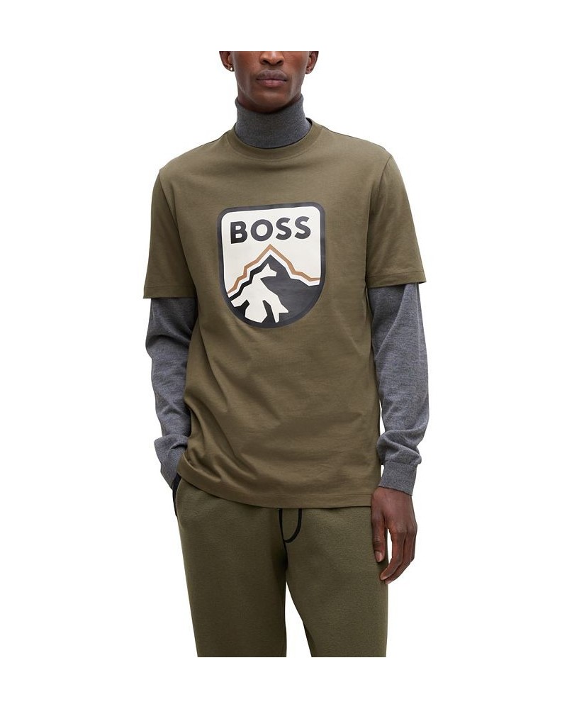 BOSS Men's Logo Print Cotton-Jersey T-shirt Green $36.52 T-Shirts