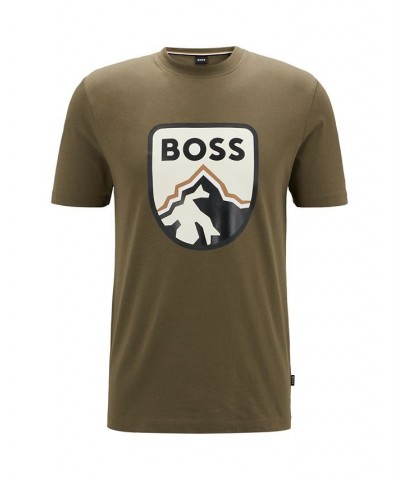 BOSS Men's Logo Print Cotton-Jersey T-shirt Green $36.52 T-Shirts