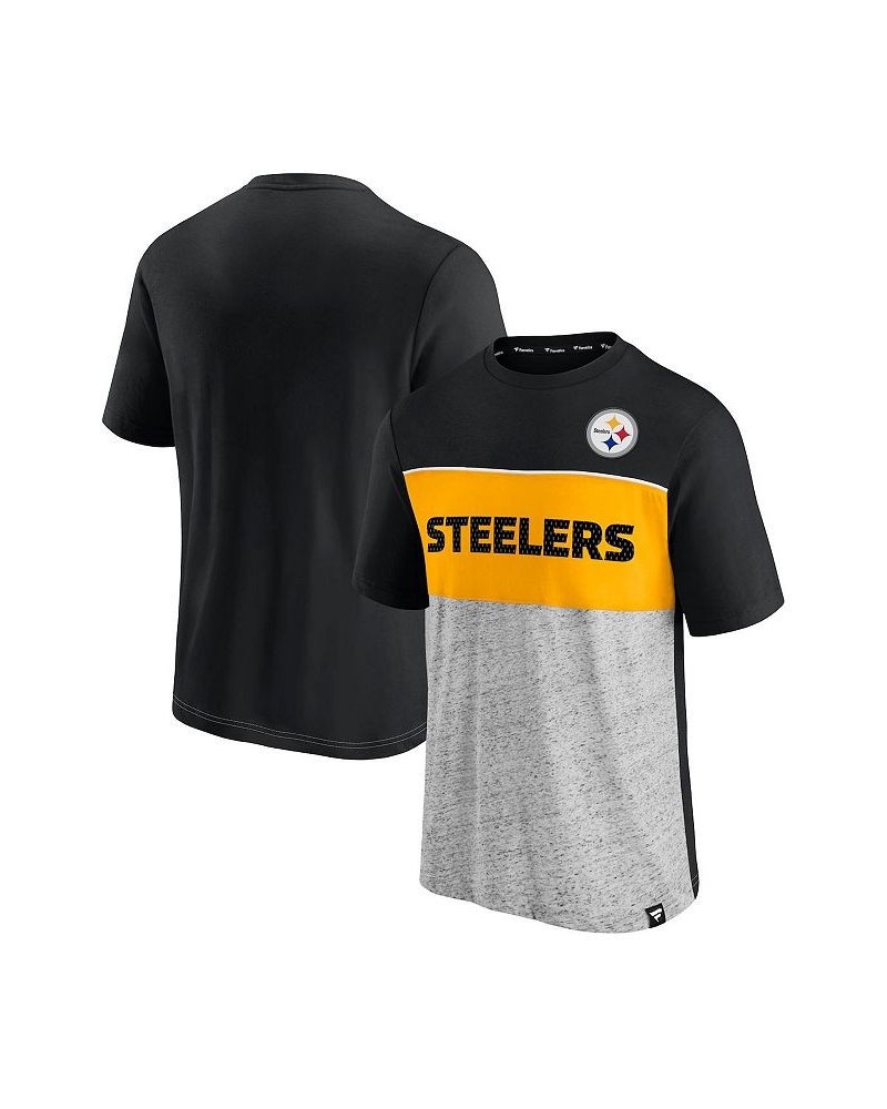 Men's Black, Heathered Gray Pittsburgh Steelers Colorblock T-shirt $23.59 T-Shirts