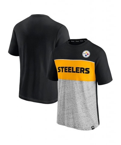 Men's Black, Heathered Gray Pittsburgh Steelers Colorblock T-shirt $23.59 T-Shirts