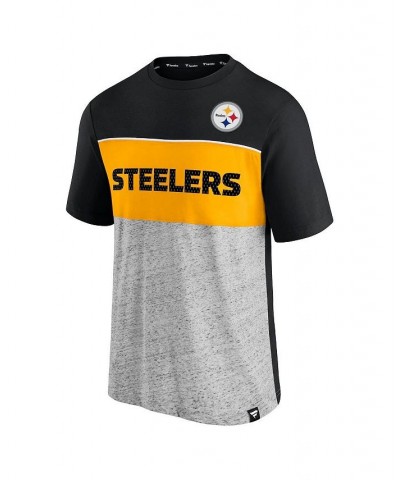 Men's Black, Heathered Gray Pittsburgh Steelers Colorblock T-shirt $23.59 T-Shirts