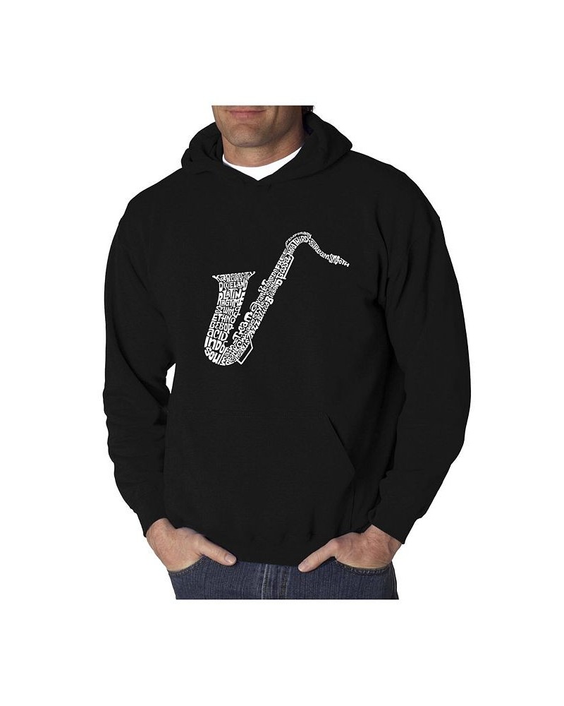 Men's Word Art Hoodie - Saxophone Black $24.00 Sweatshirt