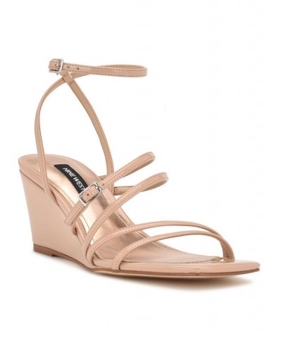 Women's Keamer Square Toe Strappy Wedge Dress Sandals Tan/Beige $53.46 Shoes