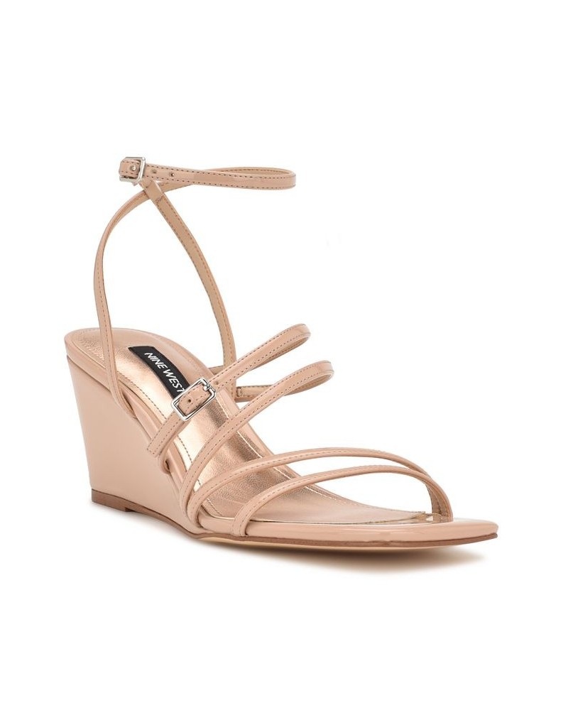 Women's Keamer Square Toe Strappy Wedge Dress Sandals Tan/Beige $53.46 Shoes